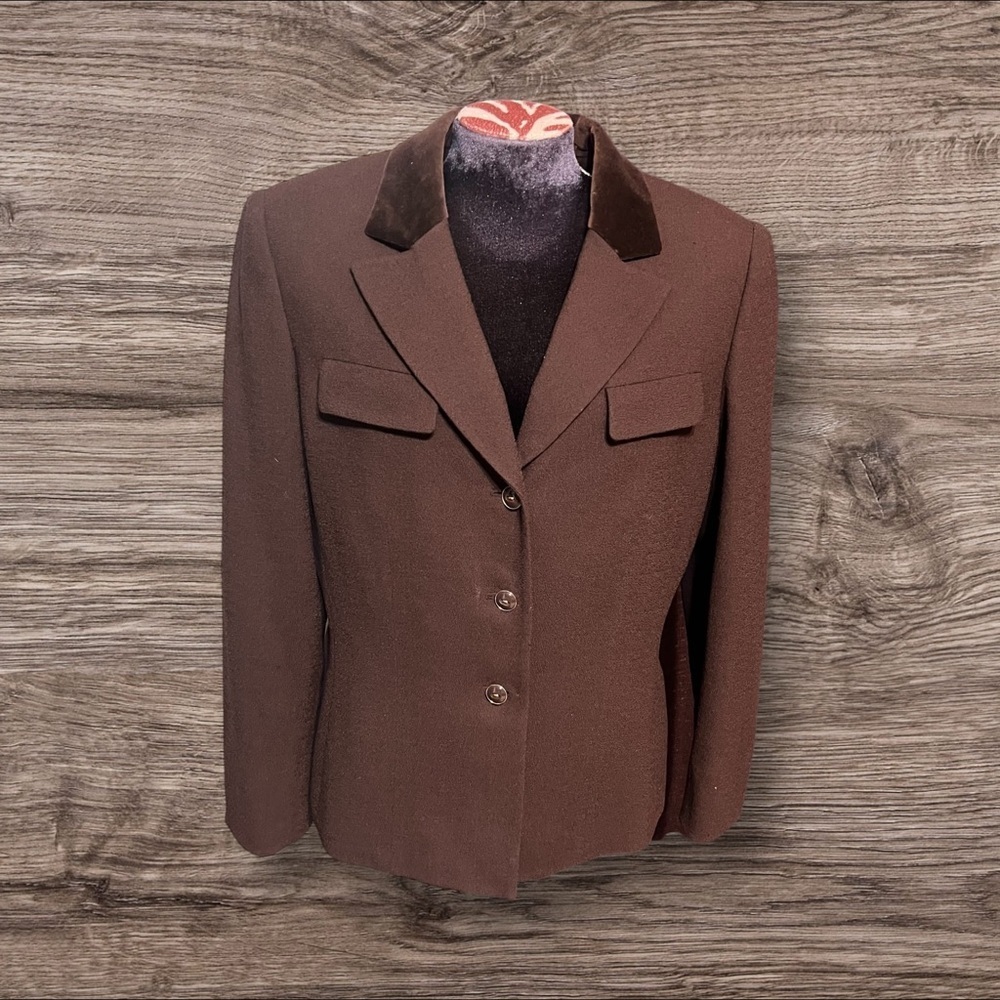 Vintage Kasper A.S.L. Brown Wool Jacket Velvet Collar Size 10